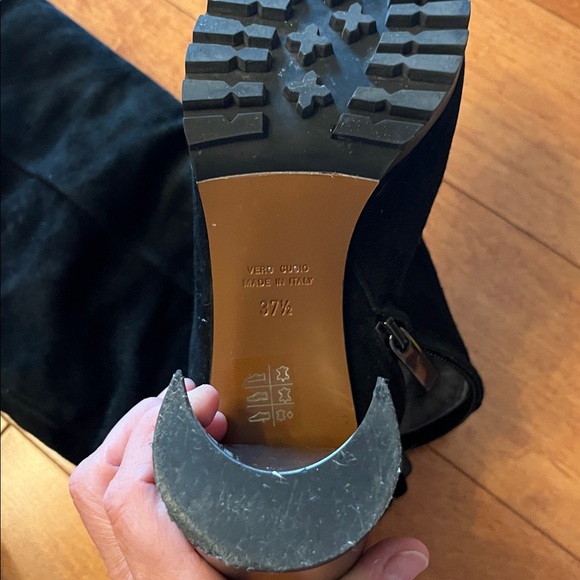 Black suede and shearling lined knee high boots with heels - Picture 3 of 16